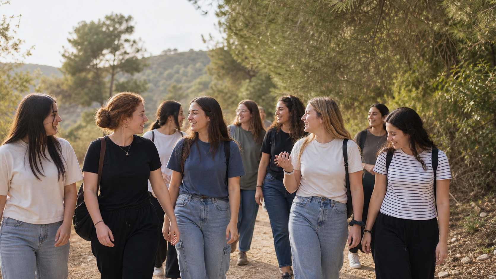 קבוצת בנות בטיול טבע משותף
